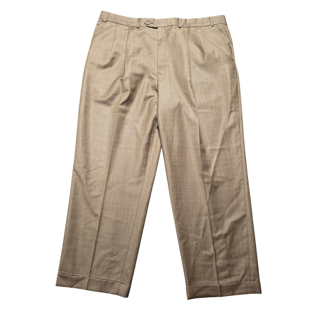 Lauren Ralph Lauren Dress Pants Tan Glen‎ Plaid Mens 40x28 Wool Cashmere Pleated
